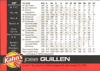 2003 Kahn's Cincinnati Reds #NNO Jose Guillen Back