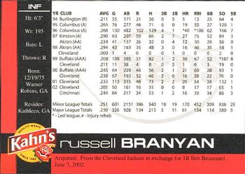 2003 Kahn's Cincinnati Reds #NNO Russell Branyan Back