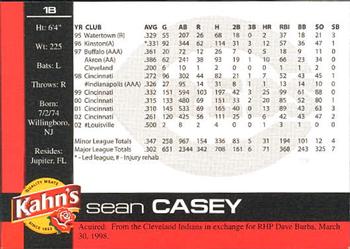 2003 Kahn's Cincinnati Reds #NNO Sean Casey Back