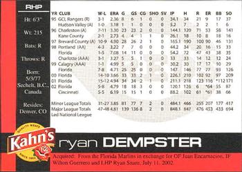 2003 Kahn's Cincinnati Reds #NNO Ryan Dempster Back