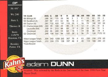 2003 Kahn's Cincinnati Reds #NNO Adam Dunn Back