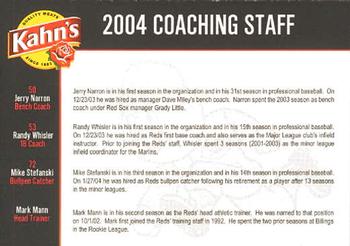 2004 Kahn's Cincinnati Reds #NNO Jerry Narron / Randy Whisler / Mike Stefanski / Mark Mann Back