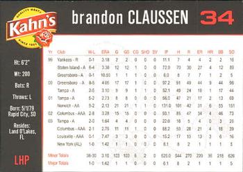 2004 Kahn's Cincinnati Reds #NNO Brandon Claussen Back