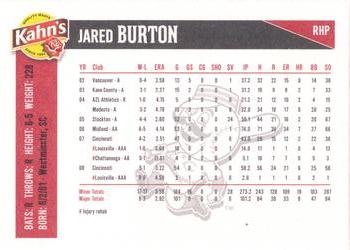 2009 Kahn's Cincinnati Reds #NNO Jared Burton Back