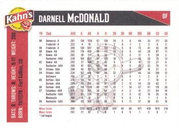 2009 Kahn's Cincinnati Reds #NNO Darnell McDonald Back