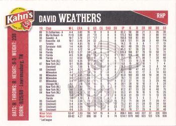 2009 Kahn's Cincinnati Reds #NNO David Weathers Back