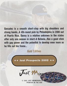 2002 Just Prospects #15 Danny Gonzalez Back