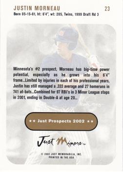 2002 Just Prospects #23 Justin Morneau Back