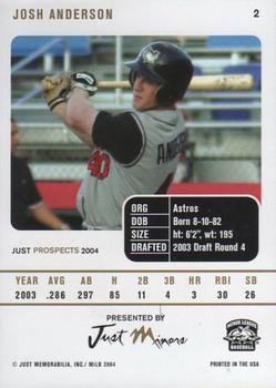 2004 Just Prospects #2 Josh Anderson Back