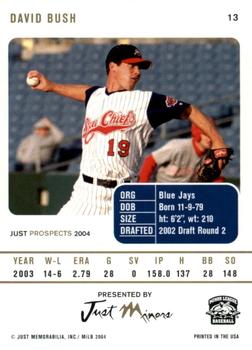 2004 Just Prospects #13 Dave Bush Back