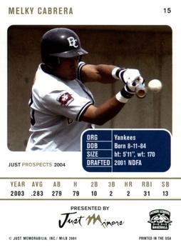 2004 Just Prospects #15 Melky Cabrera Back