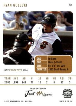 2004 Just Prospects #33 Ryan Goleski Back