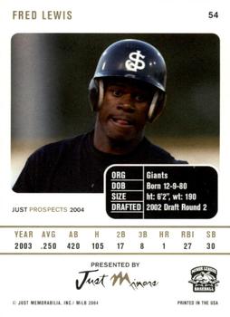 2004 Just Prospects #54 Fred Lewis Back