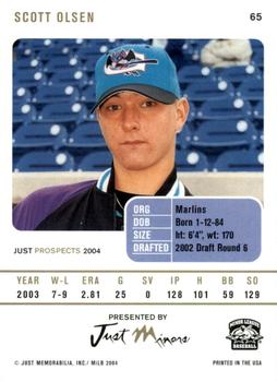 2004 Just Prospects #65 Scott Olsen Back
