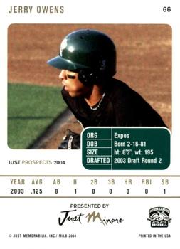 2004 Just Prospects #66 Jerry Owens Back