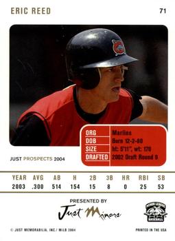 2004 Just Prospects #71 Eric Reed Back