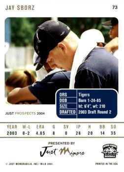2004 Just Prospects #73 Jay Sborz Back