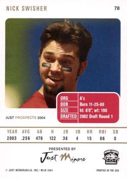 2004 Just Prospects #78 Nick Swisher Back