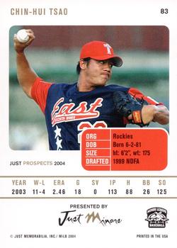 2004 Just Prospects #83 Chin-Hui Tsao Back