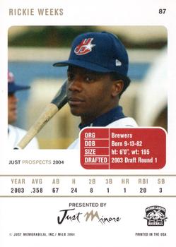 2004 Just Prospects #87 Rickie Weeks Back