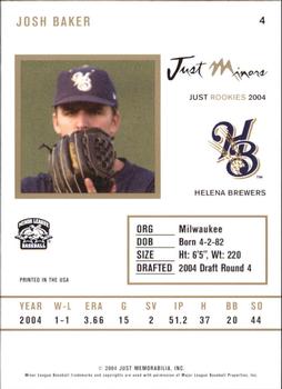 2004 Just Rookies #4 Josh Baker Back