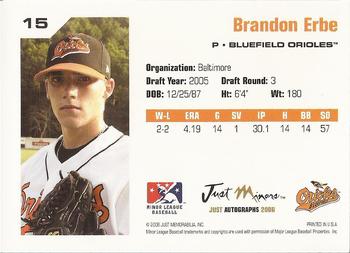 2006 Just Autographs #15 Brandon Erbe Back