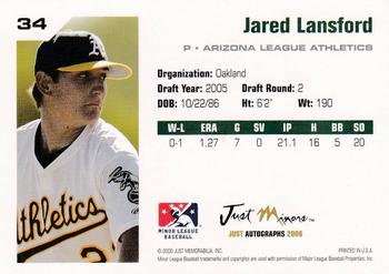 2006 Just Autographs #34 Jared Lansford Back