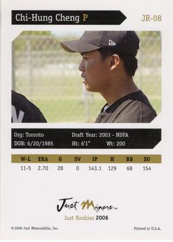 2006 Just Rookies #JR-8 Chi-Hung Cheng Back