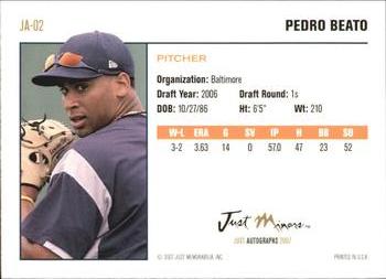 2007 Just Autographs #JA-02 Pedro Beato Back