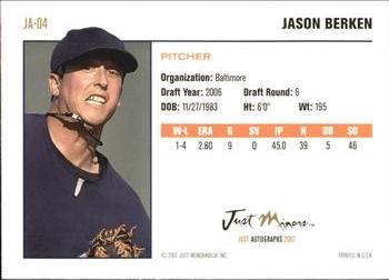 2007 Just Autographs #JA-04 Jason Berken Back