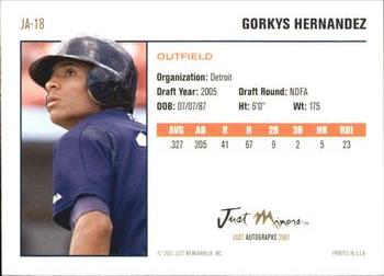 2007 Just Autographs #JA-18 Gorkys Hernandez Back