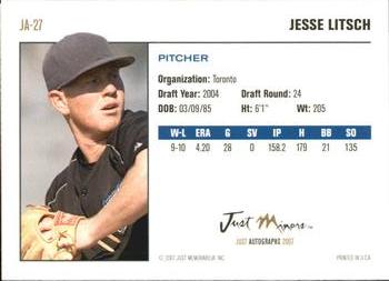 2007 Just Autographs #JA-27 Jesse Litsch Back