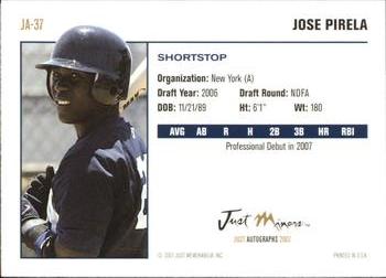 2007 Just Autographs #JA-37 Jose Pirela Back