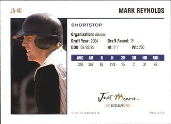 2007 Just Autographs #JA-40 Mark Reynolds Back