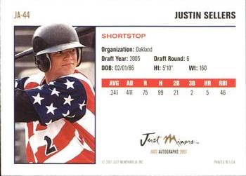 2007 Just Autographs #JA-44 Justin Sellers Back