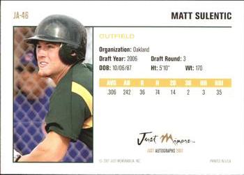 2007 Just Autographs #JA-46 Matt Sulentic Back
