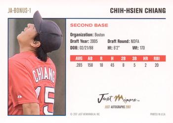 2007 Just Autographs #JA-BONUS-1 Chih-Hsien Chiang Back