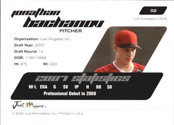 2008 Just Autographs #02 Jonathan Bachanov Back