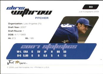 2008 Just Autographs #80 Chris Withrow Back
