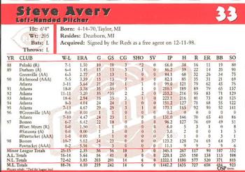 1999 Kahn's Cincinnati Reds #NNO Steve Avery Back