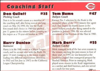 1999 Kahn's Cincinnati Reds #NNO Don Gullett / Tom Hume / Harry Dunlop / Mark Berry Back