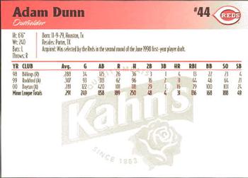 2001 Kahn's Cincinnati Reds #NNO Adam Dunn Back