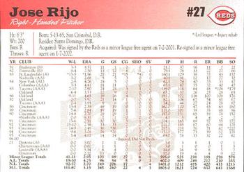 2002 Kahn's Cincinnati Reds #NNO Jose Rijo Back