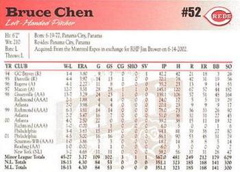 2002 Kahn's Cincinnati Reds #NNO Bruce Chen Back