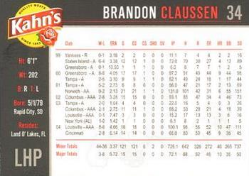 2005 Kahn's Cincinnati Reds #NNO Brandon Claussen Back