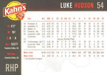 2005 Kahn's Cincinnati Reds #NNO Luke Hudson Back