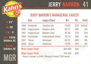 2005 Kahn's Cincinnati Reds #NNO Jerry Narron Back
