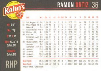 2005 Kahn's Cincinnati Reds #NNO Ramon Ortiz Back