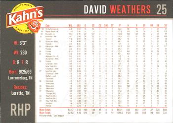 2005 Kahn's Cincinnati Reds #NNO David Weathers Back