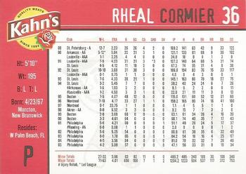 2006 Kahn's Cincinnati Reds #NNO Rheal Cormier Back